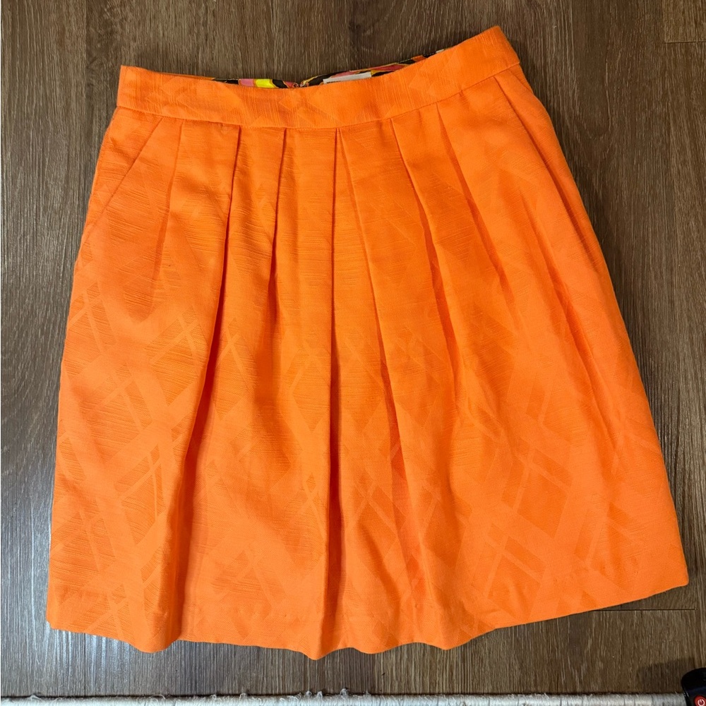 Milly Orange Pleated A-Line Mini Skirt | Size 4 | Resort Chic
